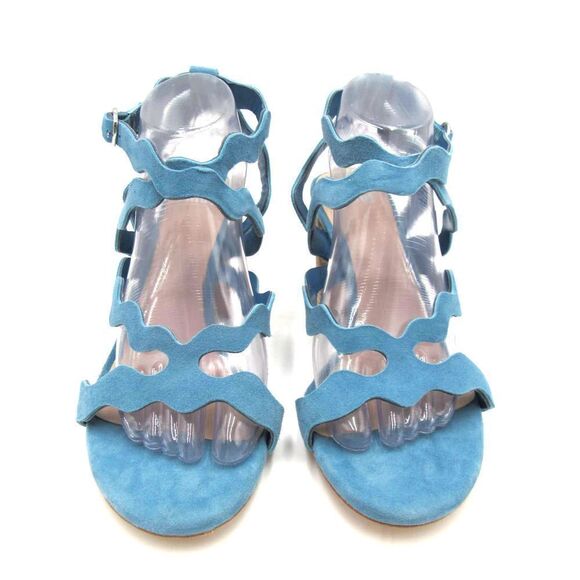 Paige Sage Scallop Suede Block Heel Shoes Sandals - Picture 3 of 9